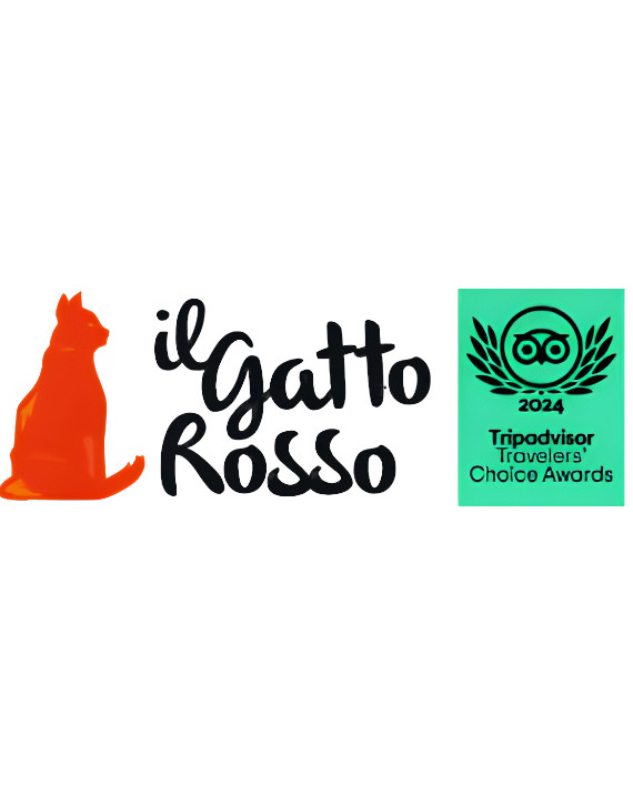 Logo Gatto Rosso ristorante pizzeria di Sesto Al Reghena con a fianco il logo Tripadvisor Travellers' Choice 2024.